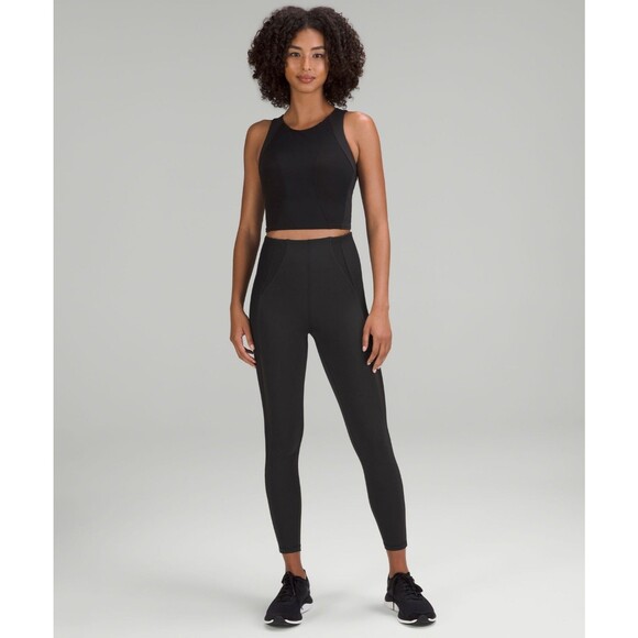 Lululemon Womens Everlux and Mesh Black Tank Top Size 8 Racerback Cropped Yoga - Picture 1 of 8